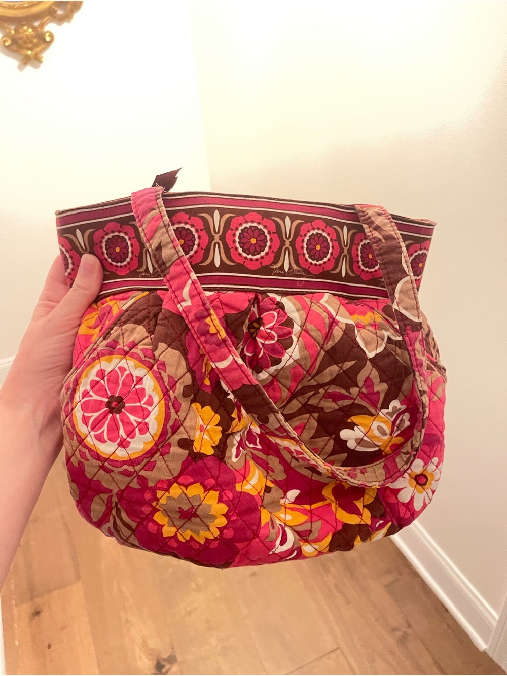 Quilted Floral Tote Bag in Pink and Brown - Vera Bradley